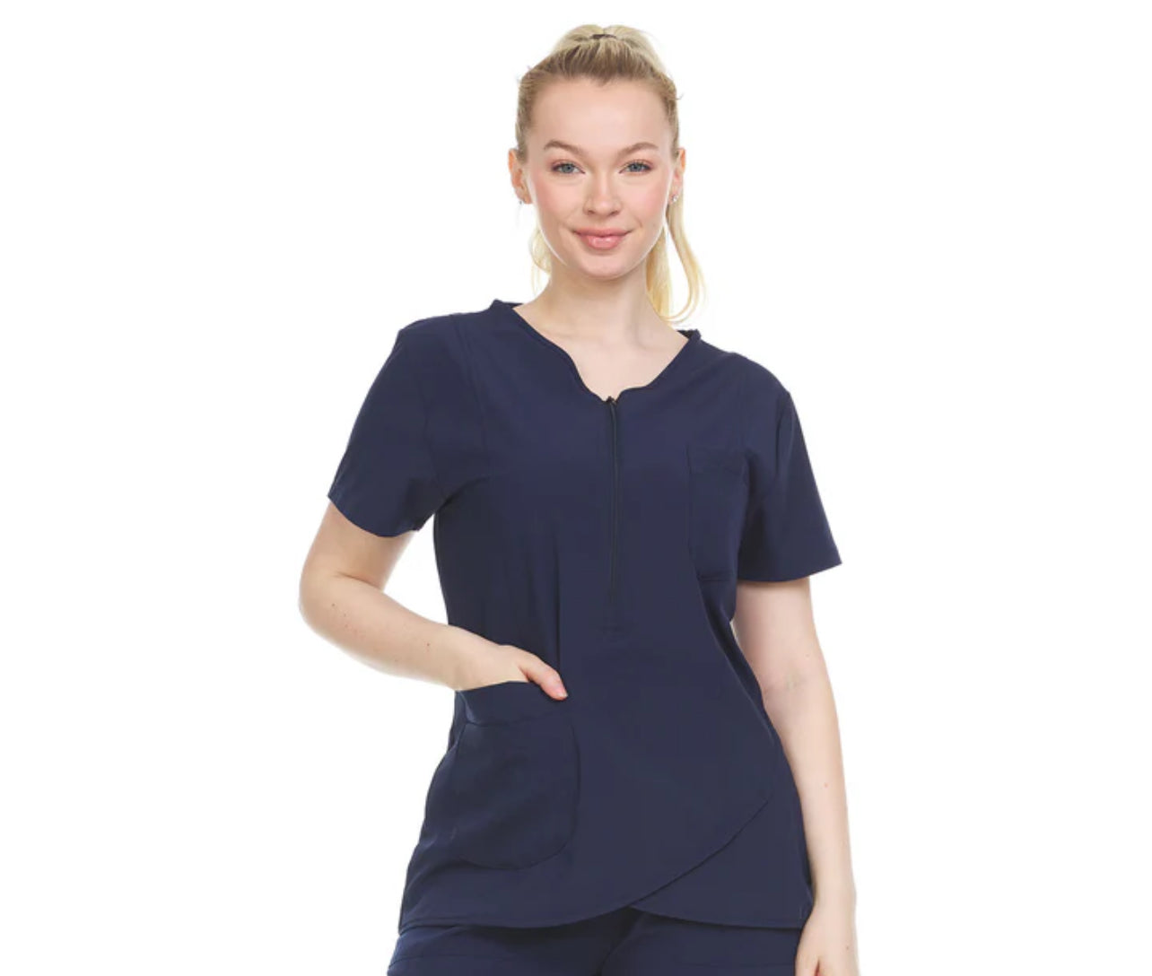 Heal Wear 4-Way Stretch Women's Zippered Tulip Scrub Top