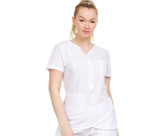 Heal Wear 4-Way Stretch Women's Zippered Tulip Scrub Top