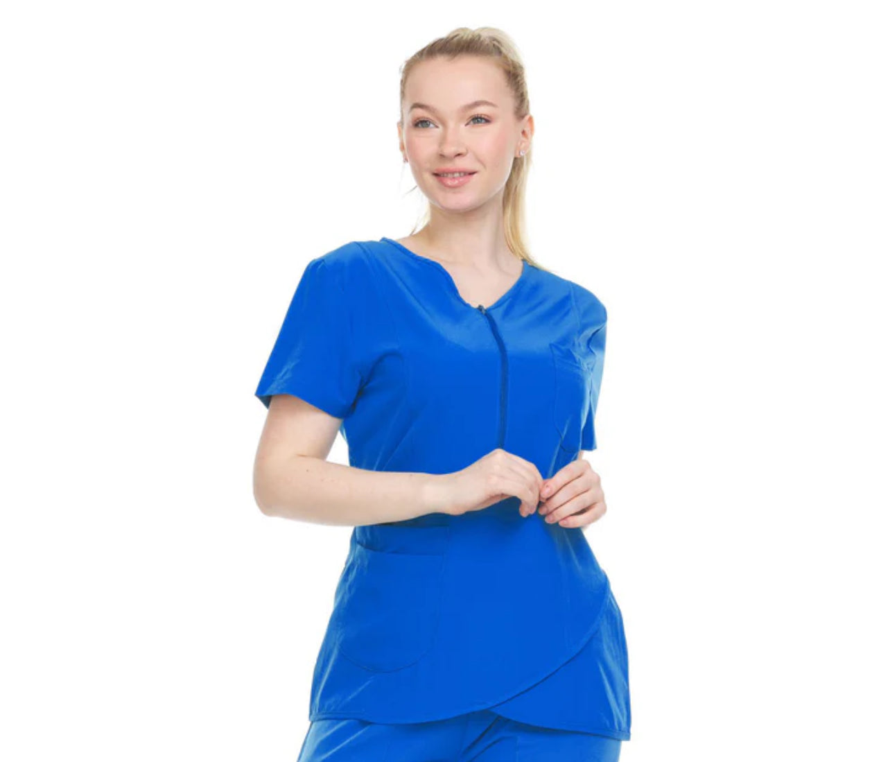 Heal Wear 4-Way Stretch Women's Zippered Tulip Scrub Top