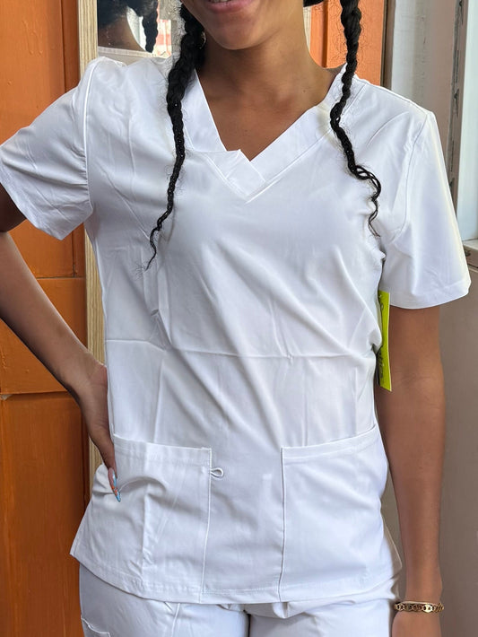 Unisex Flex White V-neck Scrub top
