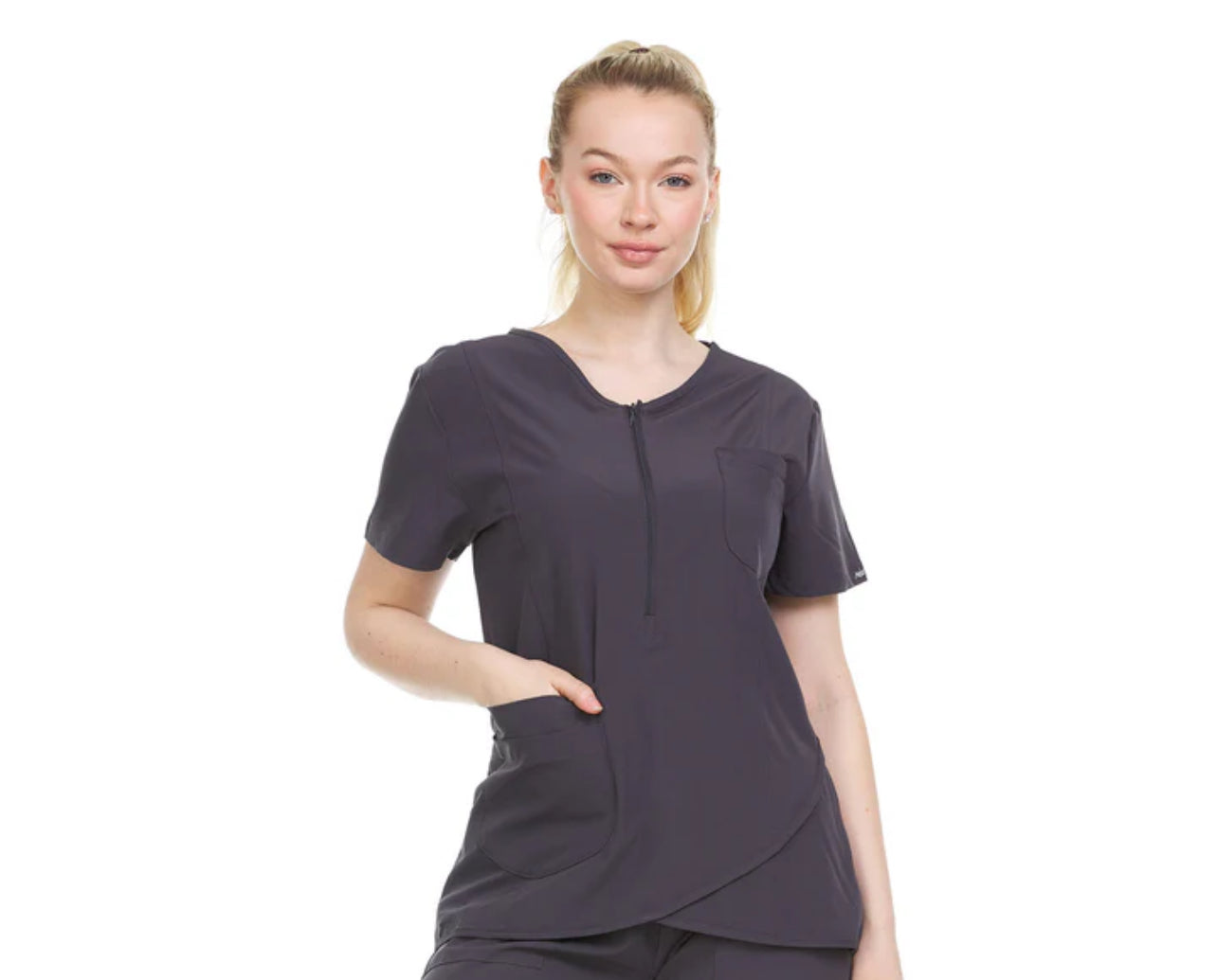Heal Wear 4-Way Stretch Women's Zippered Tulip Scrub Top