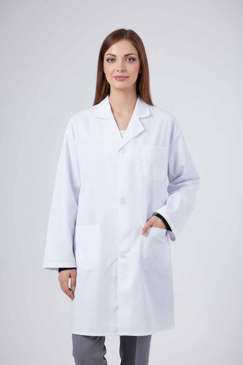 Cuffless unisex lab coat