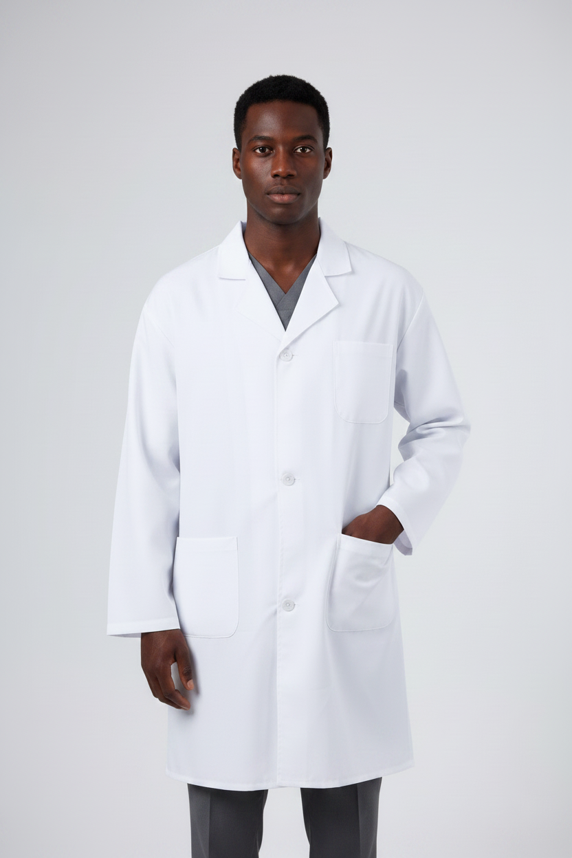 Cuffless unisex lab coat