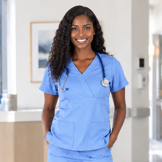 3 Pocket Mock Wrap Top 8115 Super Soft Medical Scrub Top Womans